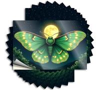 Lot de 10 autocollants pour voiture Motif papillon vert avec taches lumineuses vole sous une pleine lune (6 x 9 cm)