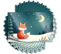 Lot de 10 autocollants pour voiture Motif renard assis dans une forêt enneigée sous un ciel étoilé 12 x 18 cm