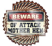 Lot de 10 autocollants pour voitures « Beware of Attack Mother Hen » (8 x 12 cm)