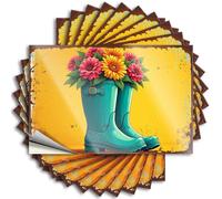 Lot de 10 autocollants rétro en caoutchouc pour voiture Motif bottes avec fleurs 6 x 9 cm