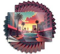 Lot de 10 autocollants rétro en métal avec inscription « Car Cruise : A Sunset Drive Through Palm-Tree » - 12 x 18 cm