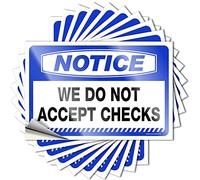 Lot de 10 autocollants vierges pour pare-chocs de voiture avec inscription « We Do Not Accept Checks » (12 x 18 cm)