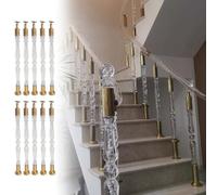 Lot de 10 axes d'escalier modernes en acrylique transparent doré - 85,1 cm - Balustres d'intérieur pour balustrade d'escalier - Colonnes décoratives au sol