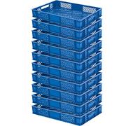 lot de 10 Bac gerbable normes Europe à parois et fonds ajourés - L x l x h 600 x 400 x 90 mm - bleu