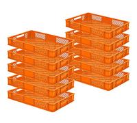 lot de 10 Bac gerbable normes Europe à parois et fonds ajourés - L x l x h 600 x 400 x 90 mm - orange