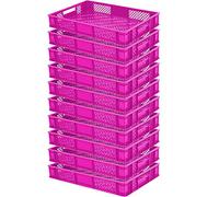 lot de 10 Bac gerbable normes Europe à parois et fonds ajourés - L x l x h 600 x 400 x 90 mm - rosa