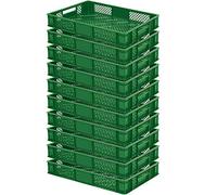 lot de 10 Bac gerbable normes Europe à parois et fonds ajourés - L x l x h 600 x 400 x 90 mm - verte