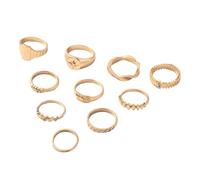 Lot de 10 bagues de manchette géométriques pour femme - Mode zircon - Métal - Réglable - Bijoux élégants - Cadeau d'anniversaire au quotidien
