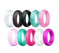 Lot de 10 bagues de mariage simples dorées en silicone pour femmes, fines et empilables, élastiques pour couples d'amoureux, souvenirs et exercices actifs en plein air, 7, plastique, Aucune pierre
