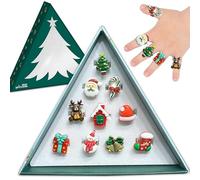 Lot de 10 bagues de Noël réglables sur le thème de Noël pour filles dans un coffret cadeau d'arbre de Noël, cadeau pour filles de 3, 4, 5, 6, 7, 8 ans, Plastique, Aucune pierre précieuse