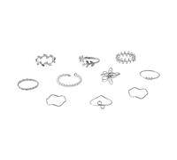 Lot de 10 bagues en alliage à motif floral délicat avec feuilles de vigne et fausses perles - Accessoire pour filles et femmes matures - Motif floral unique, taille unique, Comme décrit, Comme décrit.