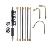 Lot de 10 baguettes de nettoyeur haute pression avec 6 embouts et angles en acier inoxydable - Tiges incurvées pour voiture - Outil de nettoyage - Baguette d'extension de pression