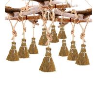Lot de 10 balais pour sorcière d'Halloween - Mini décoration artisanale de paille d'Halloween, pour la décoration de la fête de la maison des poupées en miniature du jardin de la cuisine
