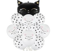 Lot De 10 Ballons + 1 Ballon En Aluminium - Motif Chat - Décoration D'anniversaire Pour Enfants - Amateurs De Chats - Café - Fête - Ballons Noirs Et Blancs