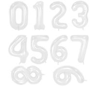 Lot de 10 ballons à chiffres numérotés de 0 à 9 ballons en aluminium de 40 cm, auto-gonflés, hélium, chiffres en mylar pour décorations de fête d'anniversaire (blanc)