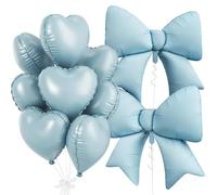 Lot de 10 ballons bleus avec nœud en forme de cœur, ballons en aluminium pour mariage, princesse, anniversaire