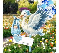 Lot de 10 ballons cigogne pour la naissance de bébé - 83 cm de haut - Grand ballon mignon cigogne en bois pour bébé - Imprimé des deux côtés - Cigogne de naissance avec bâton en bois + étiquette