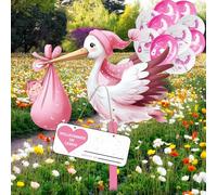 Lot de 10 ballons cigogne pour nouveau-né de 81 cm de haut - Grande cigogne à clapette en bois - Imprimé des deux côtés - Bâton en bois + étiquette nominative - Carte de vœux