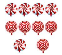 Lot de 10 ballons de Noël en aluminium avec tourbillon rouge et bonbon