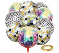 Lot de 10 ballons disco disco en aluminium 4D de 55,8 cm - Pour fête disco années 70 et 80 - Décoration d'anniversaire - Ballons pour fête à thème disco Mitzvah remise de diplôme