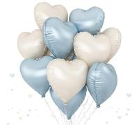 Lot de 10 ballons en aluminium bleu crème en forme de cœur rose layette et beige à l'hélium macaron pour fêtes d'anniversaire, baptêmes, mariages, décorations de Saint-Valentin