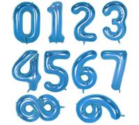 Lot de 10 ballons en aluminium en forme de chiffre 0 à 9 - Auto-gonflants - Ballons à l'hélium en mylar - Pour décoration de fête d'anniversaire - 40,6 cm - Bleu