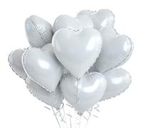 Lot de 10 ballons en aluminium en forme de cœur blancs en forme de cœur blancs à l'hélium, pour mariage, Saint-Valentin, mariage, fête d'anniversaire, décoration Just Married de 45,7 cm