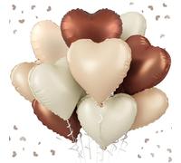 Lot de 10 ballons en aluminium en forme de cœur de 45 cm - Ballons à l'hélium - Ballons en forme de cœur - Beige café et caramel - Pour anniversaire, fête, mariage
