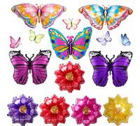 Lot de 10 ballons en aluminium en forme de papillon avec fleurs et papillons, ballons géants colorés en mylar en forme de tournesol, ballons floraux printemps-été pour fête prénatale, d'anniversaire