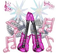 Lot de 10 ballons en aluminium pour décorations de fête Kpop, ballons de guitare, boule discothèque, notes de musique et étoile irisée explosion pour néon, rock, pop, discothèque, anniversaire