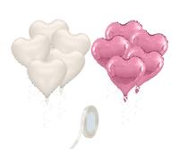 Lot de 10 ballons en forme de cœur, 1 rouleau de ruban blanc, ballons en crème, ballons d'amour, en aluminium, décoration de fête, en forme de cœur (45,7 cm)