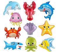 Lot de 10 ballons en forme de poisson pour décoration sous la mer, grands animaux de l'océan, requin, dauphin, hippocampe, crabe, festonnés pour enfants, ballons sous la mer