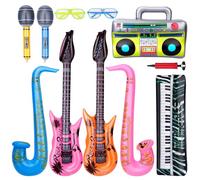 Lot de 10 ballons gonflables Jumbo - Instrument de musique simulé - Pour guitare, saxophone et microphone - Pour carnaval, fête d'anniversaire