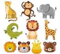 Lot de 10 ballons jungle et safari en aluminium formes d’animaux