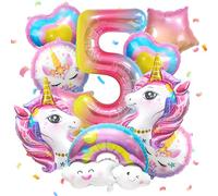 Lot de 10 ballons licorne pour décoration d'anniversaire de 4e anniversaire avec motif licorne avec arc-en-ciel, étoile, cœur, chiffre pour cadeaux de fête d'anniversaire (ensemble chiffre 4)