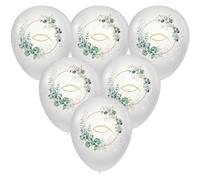 Lot de 10 ballons pour communion et confirmation - Motif poisson autour de l'eucalyptus - Blanc - Eucalyptus Golden Fish - Ballons festifs - Confirmation - Communion - Baptême - Décoration