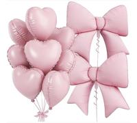Lot de 10 ballons roses avec nœud en forme de cœur, ballons en aluminium XXL pour décoration de mariage, princesse, anniversaire