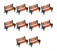 Lot de 10 bancs de parc miniatures réalistes pour maquette de train HO OO - Proportions multiples - Accessoires de paysage de jardin avec sièges orange et accoudoirs noirs (1:100)