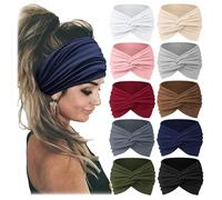 Lot de 10 bandeaux de yoga imprimés avec motif croisé - Large bandeau bohème pour femme - Bandeau torsadé - Taille unique