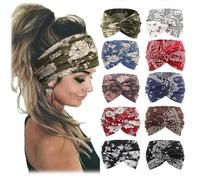 Lot de 10 bandeaux de yoga imprimés avec motif croisé - Large bandeau bohème pour femme - Bandeau torsadé - Taille unique