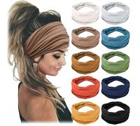 Lot de 10 bandeaux de yoga imprimés avec motif croisé - Large bandeau bohème pour femme - Bandeau torsadé - Taille unique