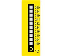 Lot de 10 bandelettes de mesure de température de +199 °C à +260 °C, verticales, 10 champs, irréversibles