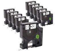 Lot de 10 bandes de rechange pour étiquettes compatibles Dymo D1 45013 S0720530 (12 mm x 7 m) - Ruban adhésif noir sur ruban blanc avec Dymo Label Manager 160 200 210D 280 360D 420P 450D