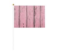 Lot de 10 bannières vintage en bois rose - Petits drapeaux à main sur bâton pour fête, activités d'équipe, défilés, décoration de vacances