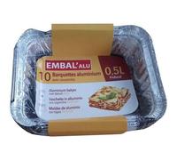Lot de 10 barquettes aluminium profonde - EMBAL'ALU - 0.5L - Avec couvercle carton