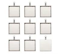 Lot de 10 Bases de réglage de Pendentif en Alliage tibétain, Lunette Vierge, Plateau rectangulaire carré argenté, carré B, 25 x 25 mm