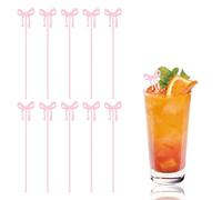 Lot de 10 bâtonnets à cocktail réutilisables en acrylique avec nœud rose pour barman, cadeaux de fête et décorations de mariage