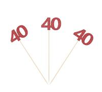 Lot de 10 bâtons de table rouges pailletés pour 40e anniversaire - Décorations de table pour fête d'anniversaire 40 ans
