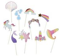 Lot de 10 Bâtons Photo Licorne & Sirène 20cm Multicolore Multicolore G