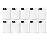 Lot de 10 bidons plastique blanc opaque 1 L - PEHD - Avec bouchon - Résistant et étanche - Idéal stockage et transport de liquides